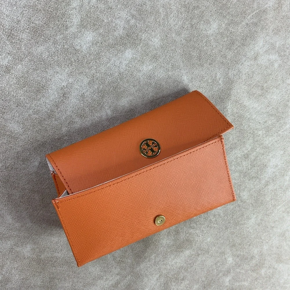Tory Burch Sunglasses Glasses Semi-hard Case Orange Saffiano Leather Magnet Snap